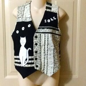 Vtg reversible music cat vest black white